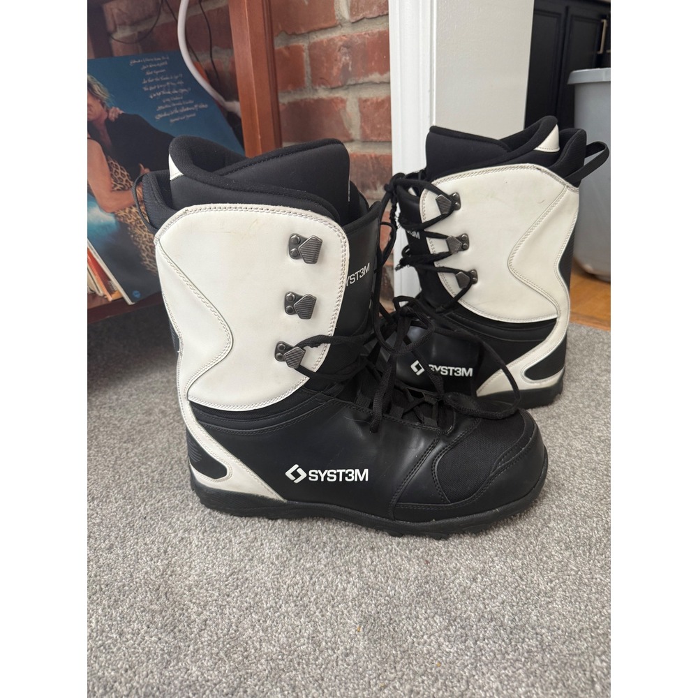 System Snowboard Boots Black White Men's‎ Size 13 Lace Traditional Lacing